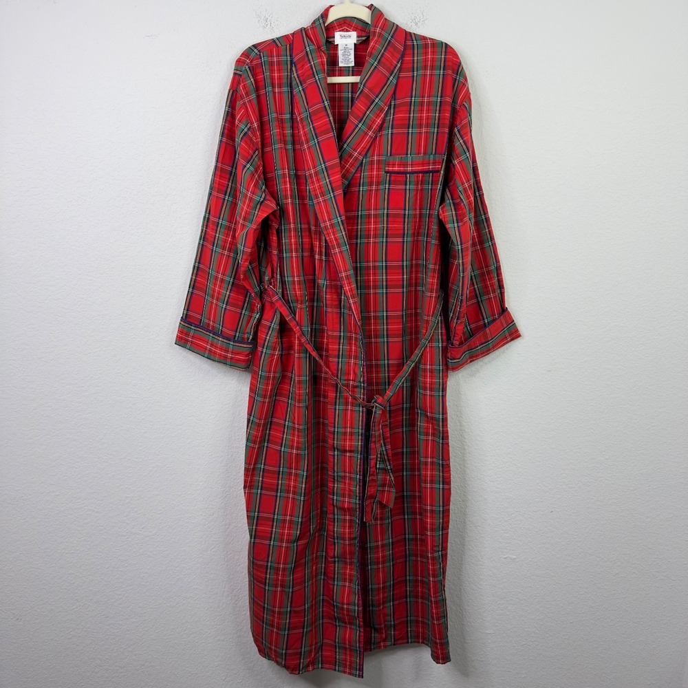 Talbots Intimates‎ Robe Womens M VTG Red Tarten Plaid Belted Cottagecore Festive